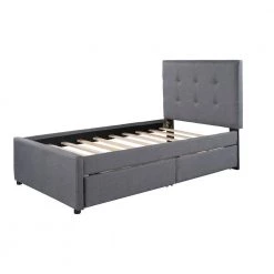 Linen Upholstered Gray Twin Size Platform Bed with 2-Drawers by Z-joyee -Cheap Z-joyee Store gray z joyee platform beds f fb857217115 4f 1000