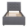 Linen Upholstered Gray Twin Size Platform Bed with 2-Drawers by Z-joyee