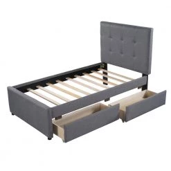 Linen Upholstered Gray Twin Size Platform Bed with 2-Drawers by Z-joyee -Cheap Z-joyee Store gray z joyee platform beds f fb857217115 76 1000