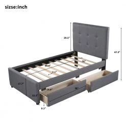 Linen Upholstered Gray Twin Size Platform Bed with 2-Drawers by Z-joyee -Cheap Z-joyee Store gray z joyee platform beds f fb857217115 c3 1000