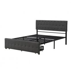 Metal Gray Queen Platform Bed with a Big Drawer by Z-joyee -Cheap Z-joyee Store gray z joyee platform beds f fb857217283 1f 1000