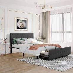 Metal Gray Queen Platform Bed with a Big Drawer by Z-joyee -Cheap Z-joyee Store gray z joyee platform beds f fb857217283 31 1000