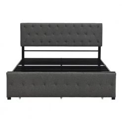Metal Gray Queen Platform Bed with a Big Drawer by Z-joyee