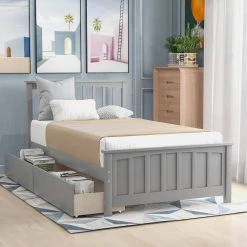 Wood Gray Twin Platform Bed with 2-Drawers by Z-joyee 17 Wood Gray Twin Platform Bed with 2-Drawers by Z-joyee -Cheap Z-joyee Store gray z joyee platform beds f fb857217405 31 1000