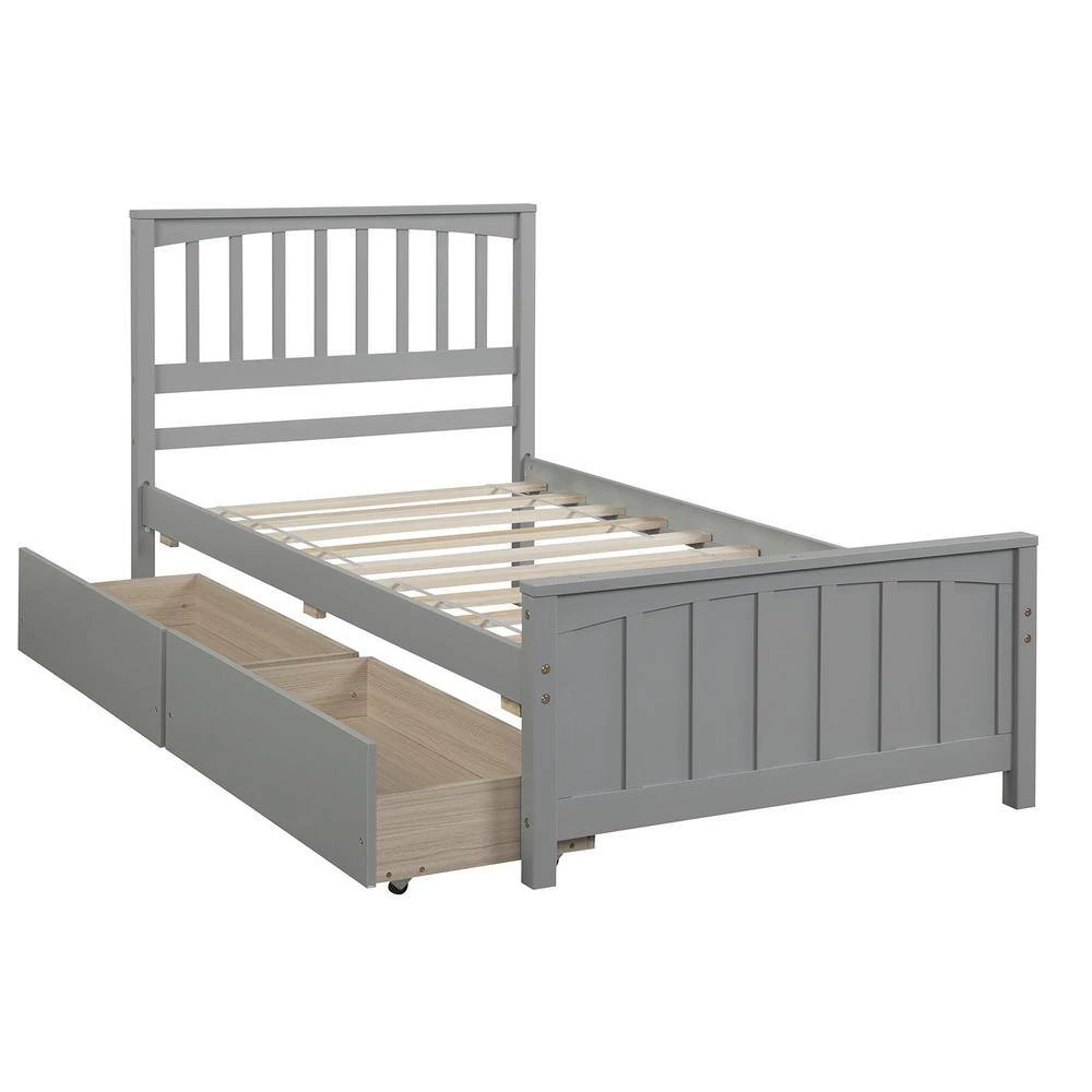 Wood Gray Twin Platform Bed with 2-Drawers by Z-joyee 4 Wood Gray Twin Platform Bed with 2-Drawers by Z-joyee - Image 4