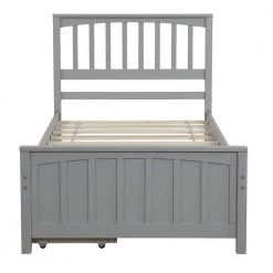 Wood Gray Twin Platform Bed with 2-Drawers by Z-joyee