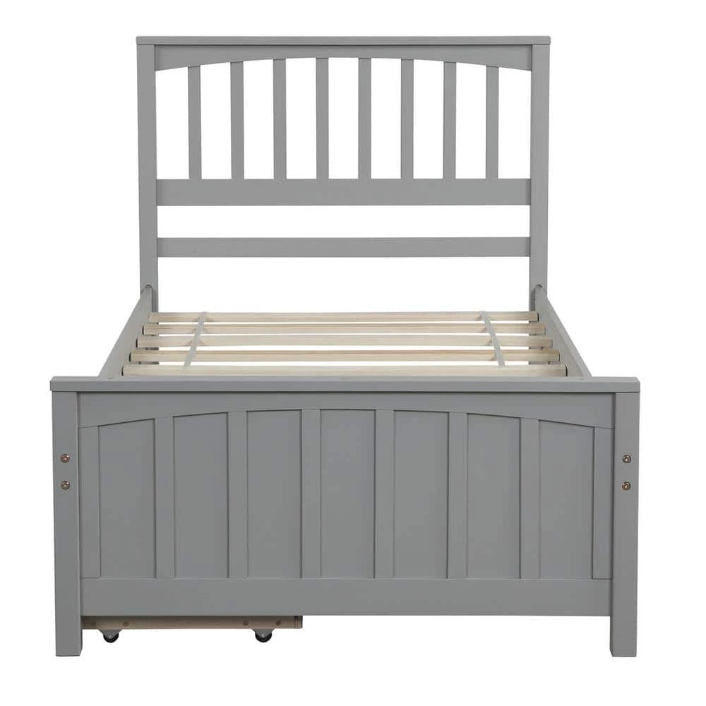 Wood Gray Twin Platform Bed with 2-Drawers by Z-joyee 1 Wood Gray Twin Platform Bed with 2-Drawers by Z-joyee