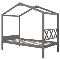 Wood Gray Twin House Bed with Storage Space by Z-joyee -Cheap Z-joyee Store gray z joyee platform beds f fb857217429 76 1000