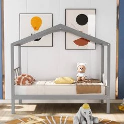 Wood Gray Twin House Bed with Storage Space by Z-joyee -Cheap Z-joyee Store gray z joyee platform beds f fb857217429 c3 1000