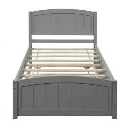 Wood Gray Twin Size Platform Bed with Trundle by Z-joyee