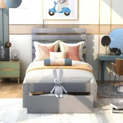 Wood Gray Twin Size Platform Bed with Drawer by Z-joyee 14 Wood Gray Twin Size Platform Bed with Drawer by Z-joyee -Cheap Z-joyee Store gray z joyee platform beds f fb857218259 44 1000