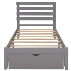 Wood Gray Twin Size Platform Bed with Drawer by Z-joyee