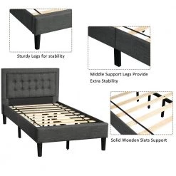 Upholstered Gray Twin Size Platform Bed with Strong Wood Slat Support by Z-joyee -Cheap Z-joyee Store gray z joyee platform beds f fb857218495 1f 1000