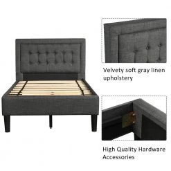 Upholstered Gray Twin Size Platform Bed with Strong Wood Slat Support by Z-joyee -Cheap Z-joyee Store gray z joyee platform beds f fb857218495 4f 1000