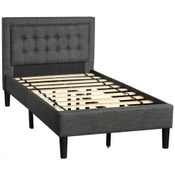 Upholstered Gray Twin Size Platform Bed with Strong Wood Slat Support by Z-joyee