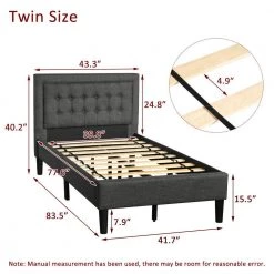 Upholstered Gray Twin Size Platform Bed with Strong Wood Slat Support by Z-joyee -Cheap Z-joyee Store gray z joyee platform beds f fb857218495 76 1000