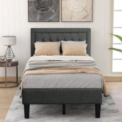 Upholstered Gray Twin Size Platform Bed with Strong Wood Slat Support by Z-joyee -Cheap Z-joyee Store gray z joyee platform beds f fb857218495 c3 1000