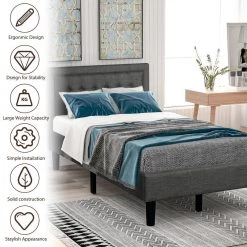 Upholstered Gray Twin Size Platform Bed with Strong Wood Slat Support by Z-joyee -Cheap Z-joyee Store gray z joyee platform beds f fb857218495 fa 1000