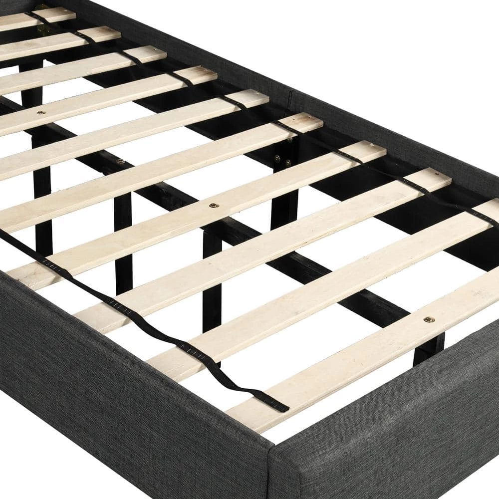 Upholstered Gray Twin Size Platform Bed with Headboard by Z-joyee 5 Upholstered Gray Twin Size Platform Bed with Headboard by Z-joyee - Image 5