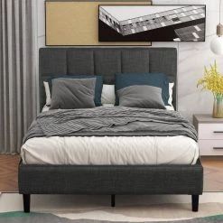Upholstered Gray Twin Size Platform Bed with Headboard by Z-joyee 17 Upholstered Gray Twin Size Platform Bed with Headboard by Z-joyee -Cheap Z-joyee Store gray z joyee platform beds f fb857218501 31 1000