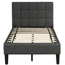 Upholstered Gray Twin Size Platform Bed with Headboard by Z-joyee