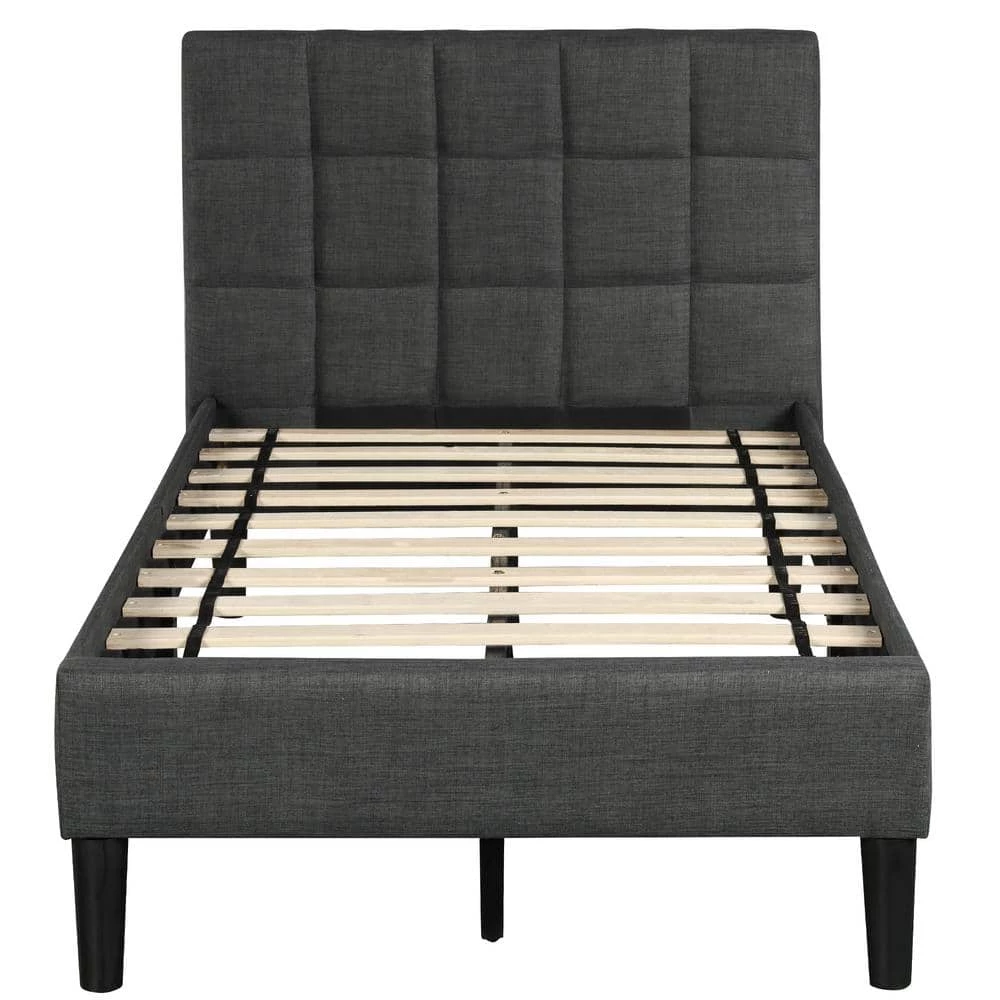 Upholstered Gray Twin Size Platform Bed with Headboard by Z-joyee 1 Upholstered Gray Twin Size Platform Bed with Headboard by Z-joyee