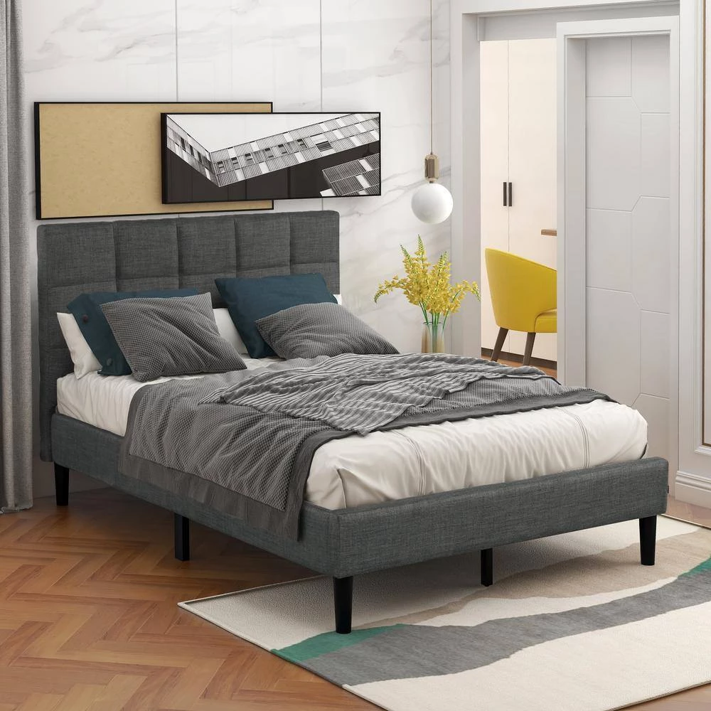 Upholstered Gray Twin Size Platform Bed with Headboard by Z-joyee 8 Upholstered Gray Twin Size Platform Bed with Headboard by Z-joyee - Image 8
