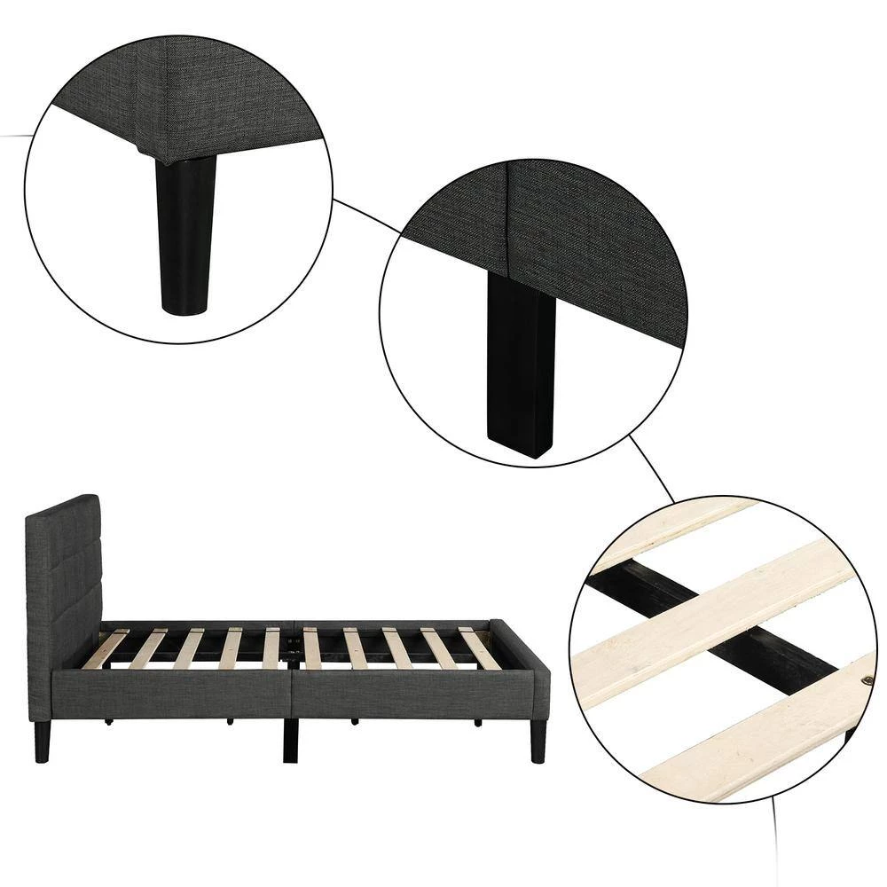 Upholstered Gray Twin Size Platform Bed with Headboard by Z-joyee 7 Upholstered Gray Twin Size Platform Bed with Headboard by Z-joyee - Image 7