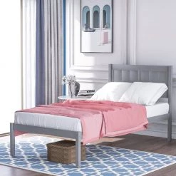 Wood Gray Twin Size Platform Bed with Headboard by Z-joyee 17 Wood Gray Twin Size Platform Bed with Headboard by Z-joyee -Cheap Z-joyee Store gray z joyee platform beds f fb857218532 31 1000