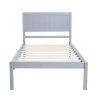 Wood Gray Twin Size Platform Bed with Headboard by Z-joyee