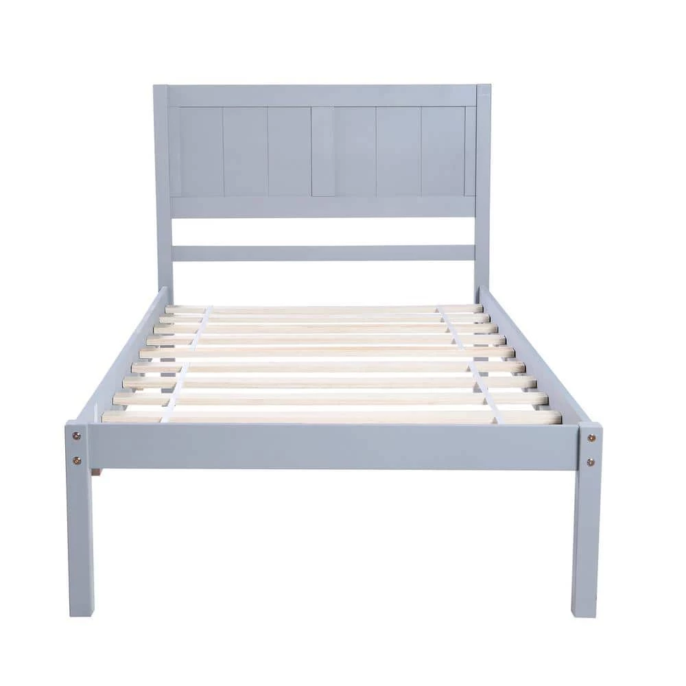 Wood Gray Twin Size Platform Bed with Headboard by Z-joyee 1 Wood Gray Twin Size Platform Bed with Headboard by Z-joyee