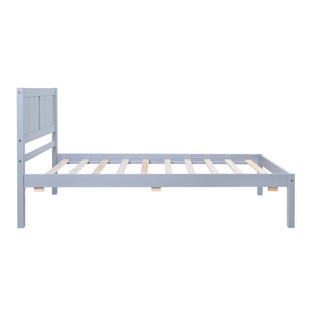 Wood Gray Twin Size Platform Bed with Headboard by Z-joyee 2 Wood Gray Twin Size Platform Bed with Headboard by Z-joyee - Image 2