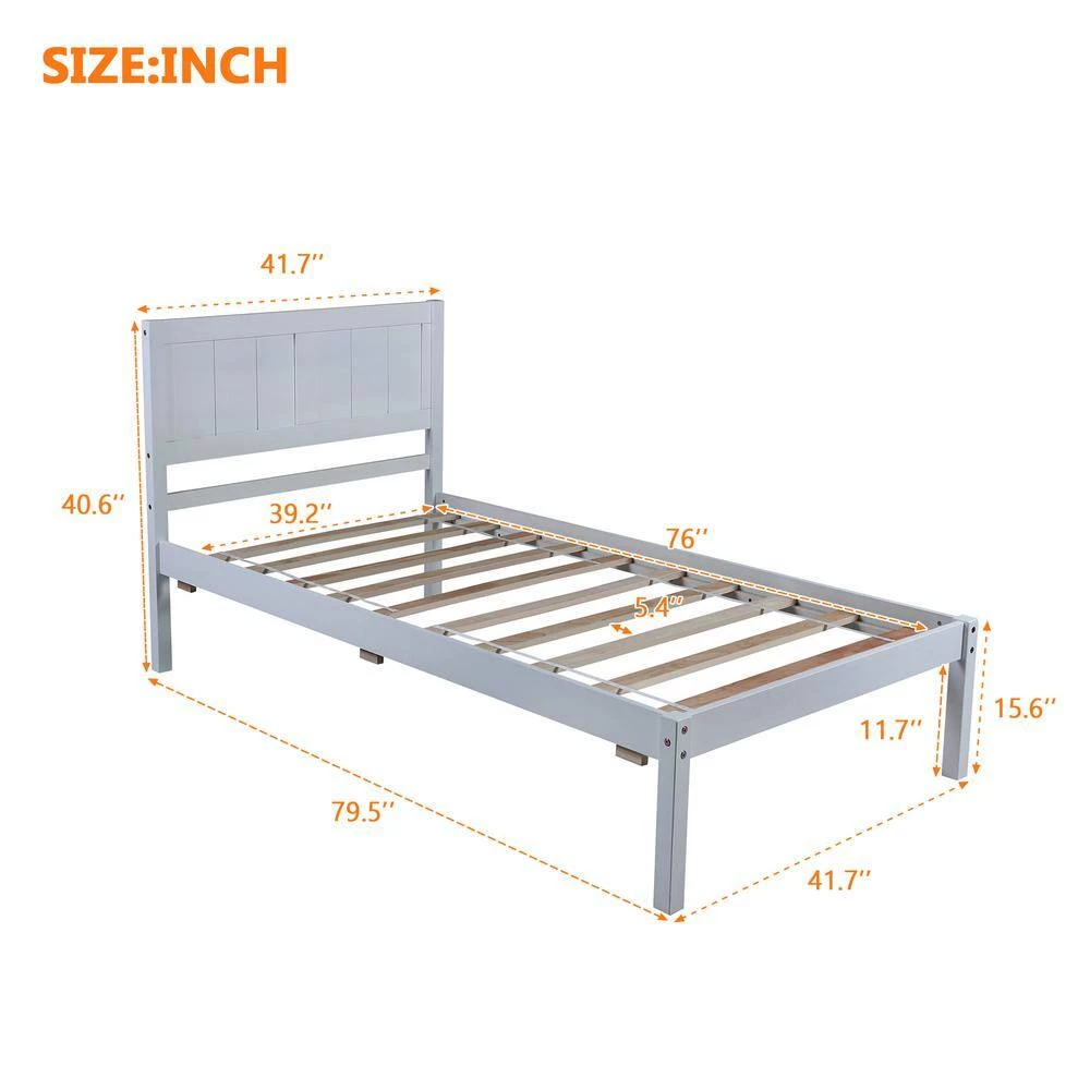 Wood Gray Twin Size Platform Bed with Headboard by Z-joyee 7 Wood Gray Twin Size Platform Bed with Headboard by Z-joyee - Image 7