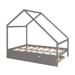 Wood Gray Full Wooden House Bed with Twin Trundle by Z-joyee -Cheap Z-joyee Store gray z joyee platform beds f fb857218792 44 1000