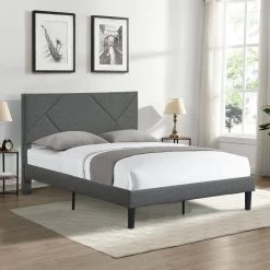Upholstered Gray Full Size Platform Bed with Headboard by Z-joyee -Cheap Z-joyee Store gray z joyee platform beds f fb857219676 31 1000