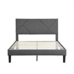 Upholstered Gray Queen Size Platform Bed with Headboard by Z-joyee