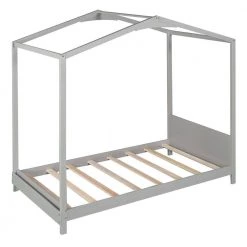 Wood Gray Twin Size House Platform Bed with Headboard by Z-joyee -Cheap Z-joyee Store gray z joyee platform beds f fb857219706 1f 1000