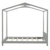 Wood Gray Twin Size House Platform Bed with Headboard by Z-joyee