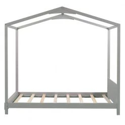 Wood Gray Twin Size House Platform Bed with Headboard by Z-joyee