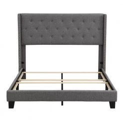 84.8 in. Gray Queen Upholstered Wood Frame Platform Bed by Z-joyee