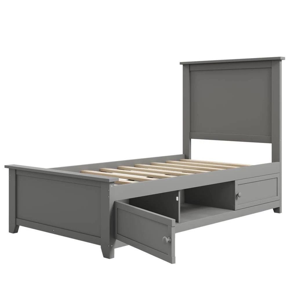 80 in. Gray Twin Bed Frame with Storage Kids Teens Solid Wood Platform Bed by Z-joyee 4 80 in. Gray Twin Bed Frame with Storage Kids Teens Solid Wood Platform Bed by Z-joyee - Image 4