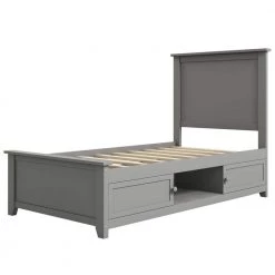 80 in. Gray Twin Bed Frame with Storage Kids Teens Solid Wood Platform Bed by Z-joyee