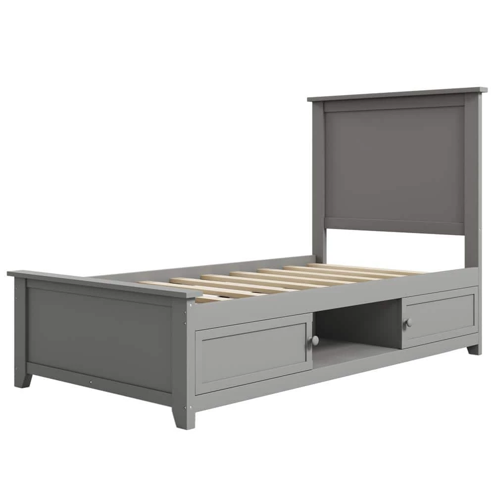 80 in. Gray Twin Bed Frame with Storage Kids Teens Solid Wood Platform Bed by Z-joyee 1 80 in. Gray Twin Bed Frame with Storage Kids Teens Solid Wood Platform Bed by Z-joyee