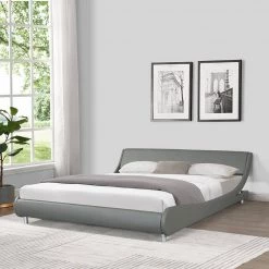 90.9 in. Gray Faux Leather Upholstered Wood Frame Curve Design King Platform Bed by Z-joyee -Cheap Z-joyee Store gray z joyee platform beds p q202200163 31 1000
