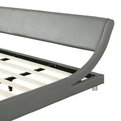 90.9 in. Gray Faux Leather Upholstered Wood Frame Curve Design King Platform Bed by Z-joyee -Cheap Z-joyee Store gray z joyee platform beds p q202200163 4f 1000