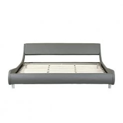 90.9 in. Gray Faux Leather Upholstered Wood Frame Curve Design King Platform Bed by Z-joyee