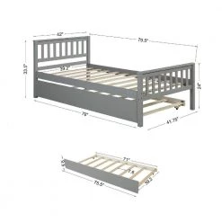 Gray Twin Bed with Trundle Platform Bed Frame with Headboard and Footboard 79.5 in. L x 42 in. W x 33.5 in. H by Z-joyee -Cheap Z-joyee Store gray z joyee platform beds yqj w50422210 76 1000