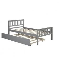Gray Twin Bed with Trundle Platform Bed Frame with Headboard and Footboard 79.5 in. L x 42 in. W x 33.5 in. H by Z-joyee -Cheap Z-joyee Store gray z joyee platform beds yqj w50422210 e1 1000