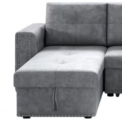 90.5 in. 2-Piece Reversible L Shaped Polyester Sectional Sofa with Pulled Out Bed and Storage in Gray by Z-joyee -Cheap Z-joyee Store gray z joyee sectional sofas f fb857214855 4f 1000