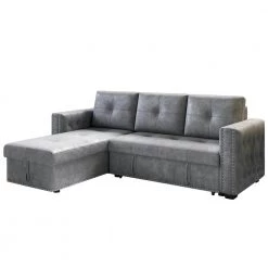90.5 in. 2-Piece Reversible L Shaped Polyester Sectional Sofa with Pulled Out Bed and Storage in Gray by Z-joyee